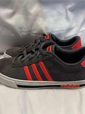adidas Kids Gray Suede Sneakers with Red Stripes